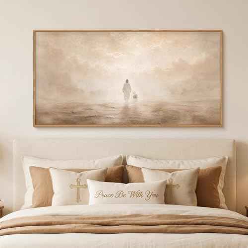 Christian Jesus and Lost Lamb Framed Canvas Wall Art