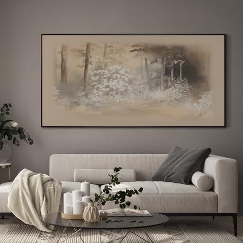 36"x72" Extra Large Framed Wall Art Misty Forest in Sepia Tones