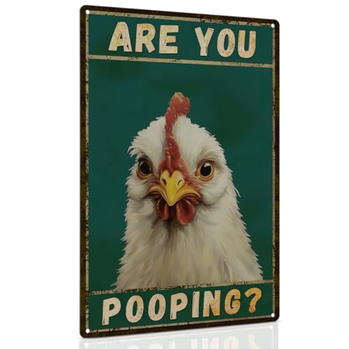 Chicken Are You Pooping Metal Tin Sign Vintage Bathroom Decor 8x12"