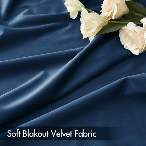 Navy Blue Blackout Velvet Curtains Drapes 84 Inch Long 52"x84" (2 Count)