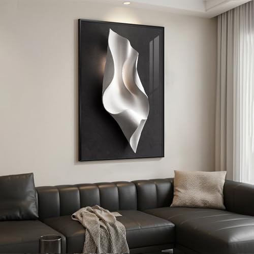 Large Framed Black and White Elegant Abstract Wall Art