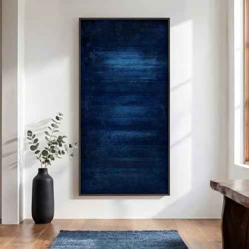 Large Framed Navy Blue Abstract Wall Art