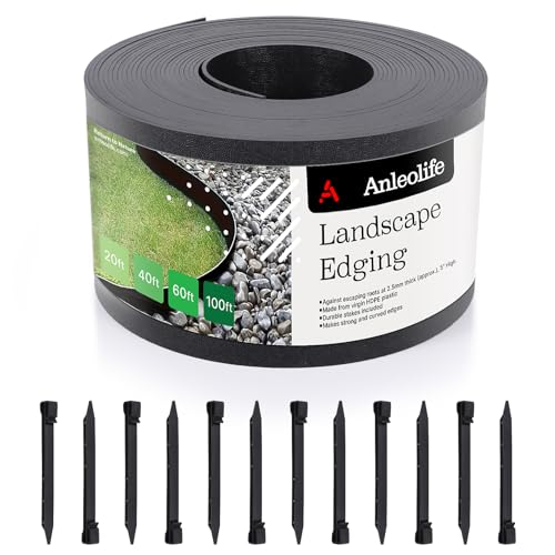 Anleolife 20ft Flexible Plastic Landscape Edging Coil with 6 Stakes