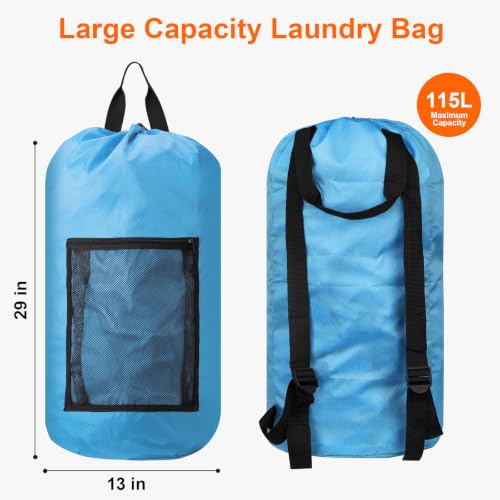 Laundry Bag Backpack Durable Laundry Bag with Shoulder Straps and Mesh Pockets Portable Laundry Hamper Dirty Clothes Bag for College