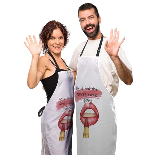 Kitchen Apron for Women Red Lips Quotes on a Bad Day There’s Always Lipstick Funny Aprons for Men for Cooking Restaurant BBQ Painting Crafting Gardening 27”