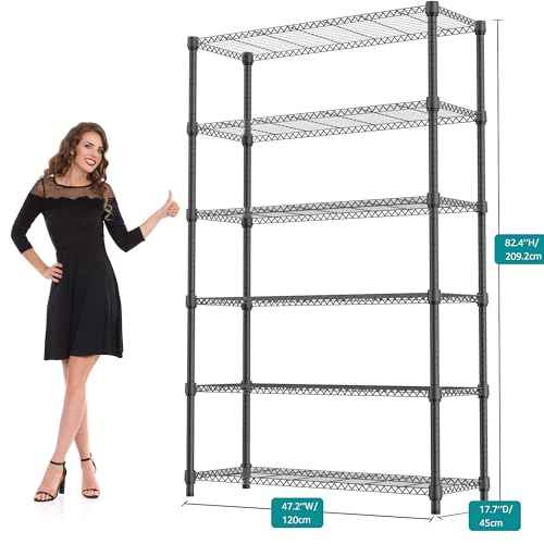 2100LBS 47.2" W 6 Tiers Shelf Storage Shelves Metal Shelving Unit Heavy Duty Garage Shelving Adjustable Wire Shelves for Pantry