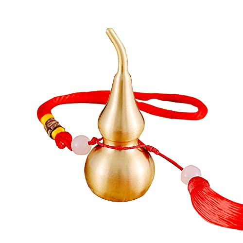 Feng Shui Brass Wu Lou Golden Gourd with Red Luck Strip Treasure Pendant for Bedroom