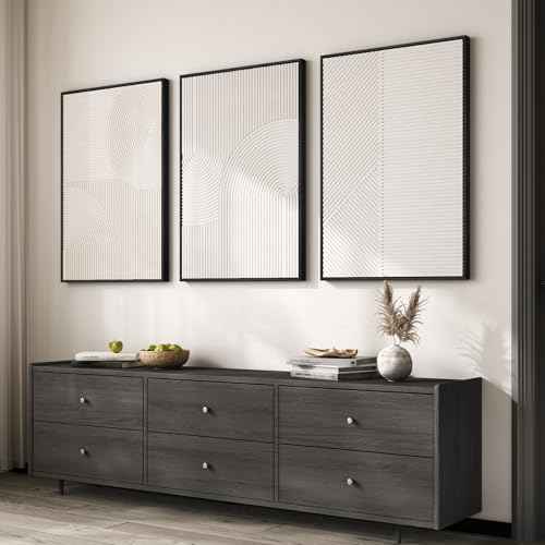 Large 3D Textured Modern White Abstract Wall Art for Living Room (3 Count)