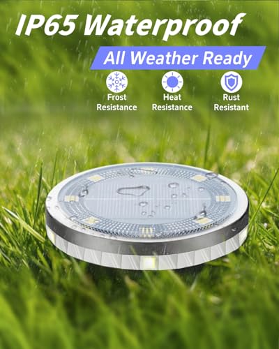 2 Pack Outdoor Solar Ground Lights with 4 Side Light（Cool White） (2 Count)