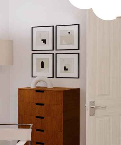 12x12 Black Metal Picture Frames Matted to 8x8