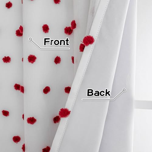 Blackout Curtains for Living Room 95 Inch Long Total Light Blocking Curtains for Sliding Door 2 Panels Grommet 100% Room Darkening Girls Bedroom Drapes with Red Pom Pom Sheer 50 x 95 in (2 Count)