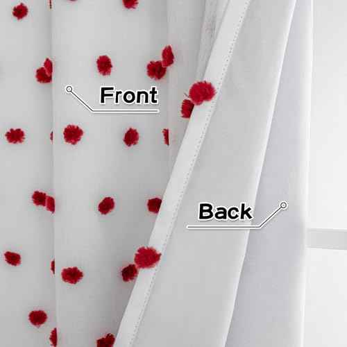 Red Christmas Blackout Curtains for Living Room 84 Inches Long Total Light Blocking Curtains for Bedroom 2 Panels Grommet 100% Thermal Insulated Window Drapes with Red Pom Sheer 50W x 84L