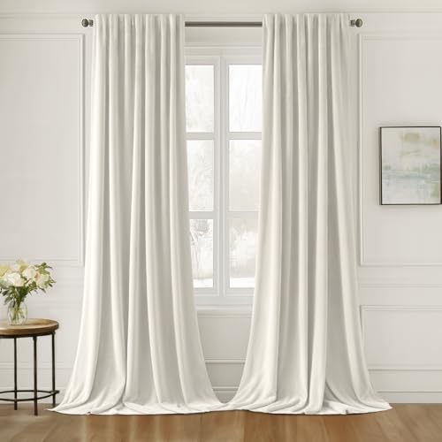Ivory White Velvet Pinch Pleat Blackout Curtains W52 X L108 Inches (2 Count)