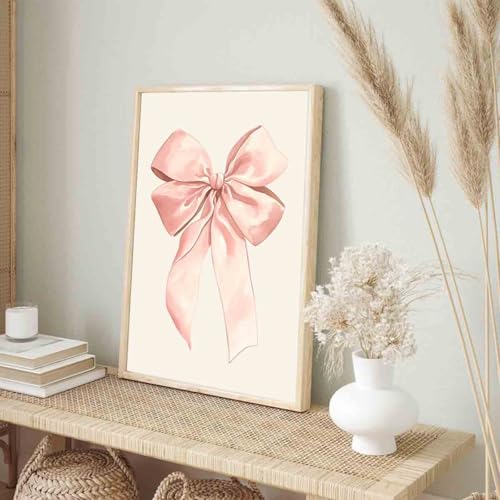 Pink Bow Painting Balletcore Girl Art Light Pink Bow Painting Preppy Aesthetic Wall Art Watercolor Preppy Coquette Posters Funky Coquette Living Room Decor 16x24inch No Frame