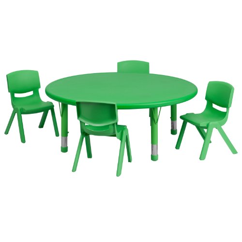 Green 45" Round Activity Table Set with 4 Chairs