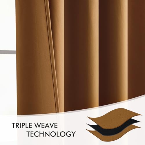 Golden Brown Back Tab Blackout Curtains 52x63 Inches Long 2 Panels (2 Count)