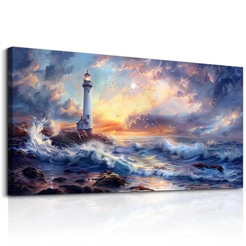 Wall Art For Bedroom Wall Decorations For Living Room Modern Office Wall Decor Seaside Scenery Lighthouse Mountain Pictures Canvas Printed Artwork Restaurant Home Decor Aesthetics 24"X48"