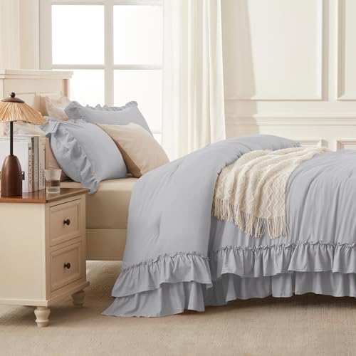 Silver Gray Ruffle Full Size Comforter Set