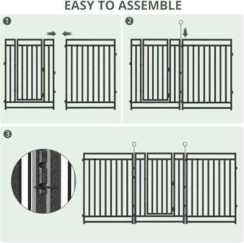 54ft (L) × 47in (H), 21 Panels & 3 Gates Garden Fence, Durable Outdoor Yard Barrier, Secure Garden Fencing, Weather-Resistant Fence for Privacy & Decoration, Black-Silver