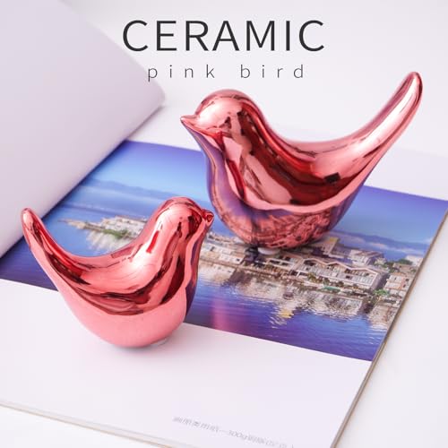 Small Birds Statues Pink Home Decor Modern Style Decorative Ornaments for Living Room (2 Count)
