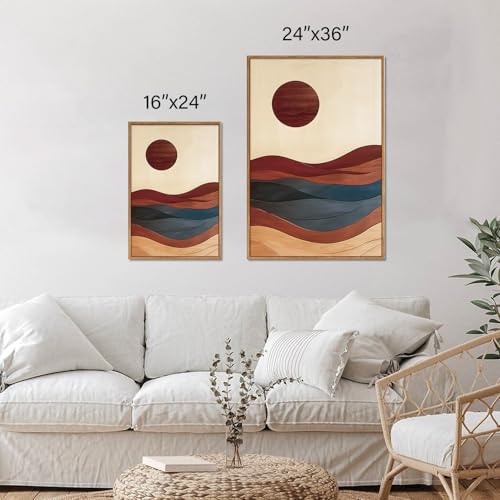 Boho Mid Century Modern Framed Canvas Wall Art
