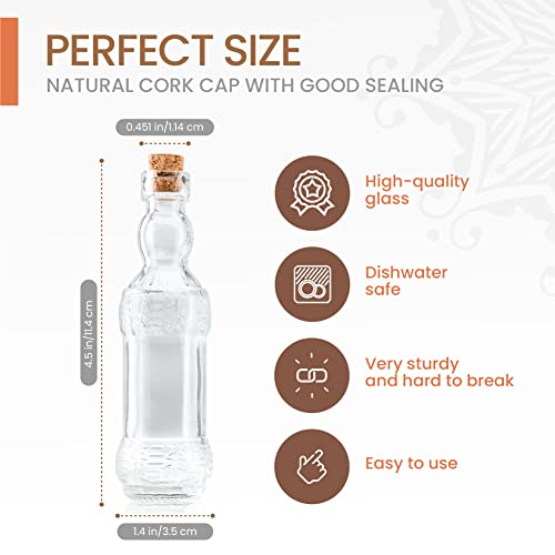 Small Mini Clear Vintage Glass Bottles with Corks (12 Count)