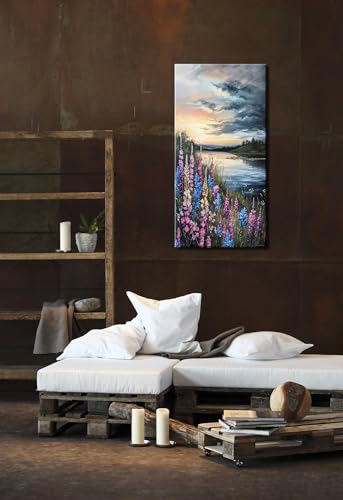 Beautiful Colorful Grassland by Riverbank Landscape Wall Art Decor Artwork for Bedroom
