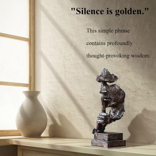 Silence is a Golden Statue Modern Mens Creative Office Home Room Decorations Sculpture Bookshelf Decorative 4.7 x 4.3 x 13.1in
