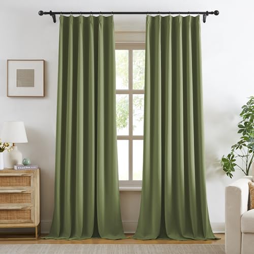 Sage Green Pinch Pleat Blackout Curtains 96 Inches Long for Living Room (2 Count)
