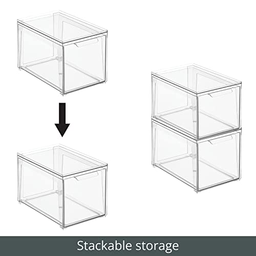 Plastic Stackable Bathroom Storage with Pull Out Bin Organizer Drawer for Cabinet (4 Count)