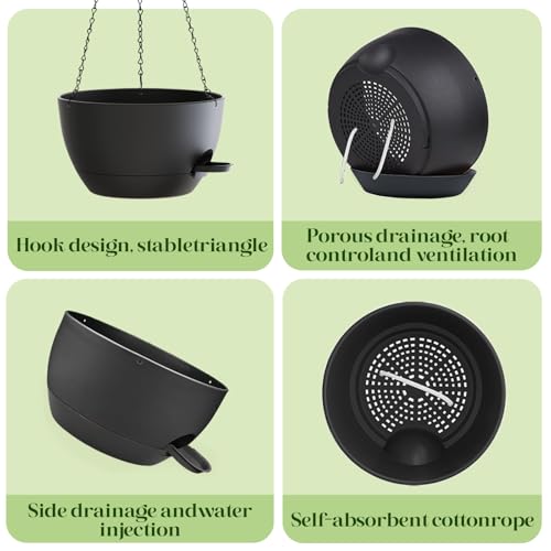 2 Pack 10 Inch Self Watering Hanging Planters for Indoor Plants (2 Count)