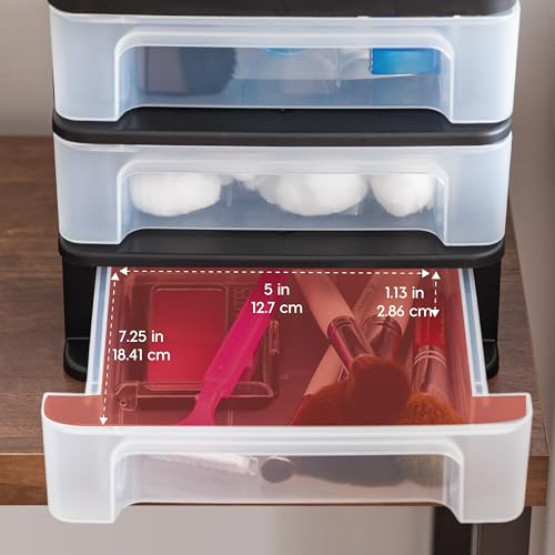 4-Pack, 3-Drawer Small Plastic Stacking Desktop Organizer, Black (4 Count)