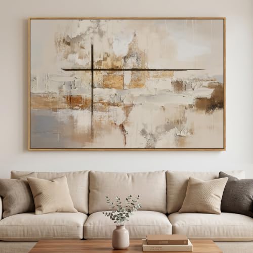 Extra Large Framed Neutral Beige Abstract Wall Art