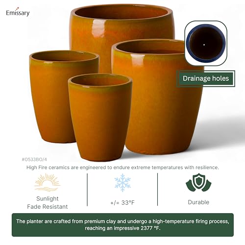 Emissary Bullet 9.5 in. Bright Orange Ceramic Round Planter
