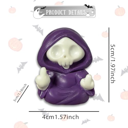 Halloween Skull Figurine Middle Finger Design Halloween Ghost Statue Cool Cute Holiday Tabletop Figurines Ornament Funny Resin Skeleton Statue Indoor Table Shelf Tabletop Home Office Decor