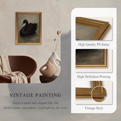 Framed Swan Canvas Wall Art for Living Room