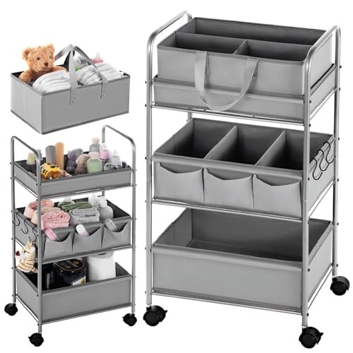 2in1 Baby Diaper Caddy Organizer Cart Bedside Rolling Cart (2 Count)