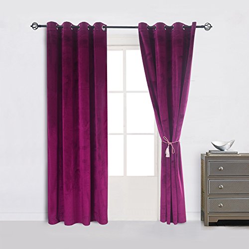 Super Soft Luxury Velvet Texture Curtains Fushcia Room Darkening Blackout Curtain Panel Drapes Drapery 52 inch Wide by 96 inch Length with Grommet Fushcia Set of 2
