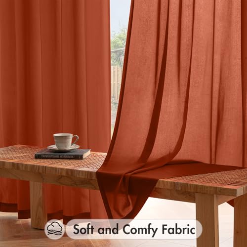 Burnt Orange Fall Privacy Sheer Curtains 2 Panels 42W x 90L (2 Count)