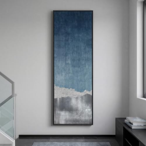 Large Framed Blue Gray Landscape Abstract Wall Art