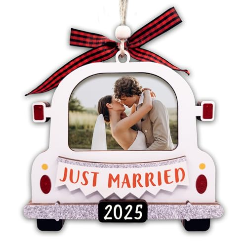 Just Married Photo Frame Ornament 2025