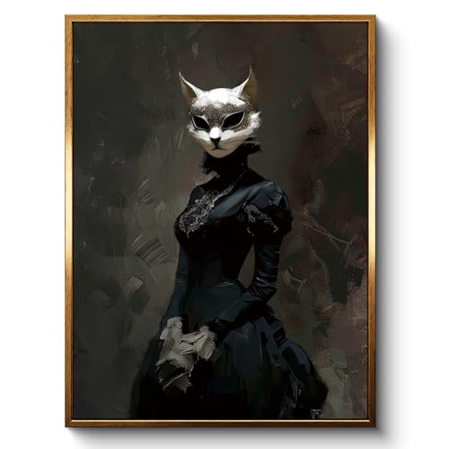 Gothic Victorian Cat Mask Lady Framed Halloween Wall Art