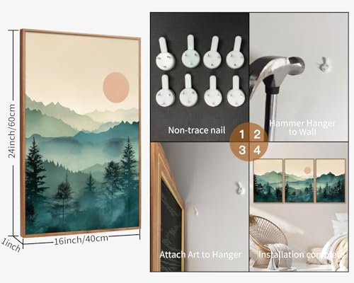 Large Boho Mountain Framed Canvas Wall Art Set (3 Count)