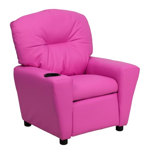 Chandler Vinyl Kids Recliner with Cup Holder and Safety Recline