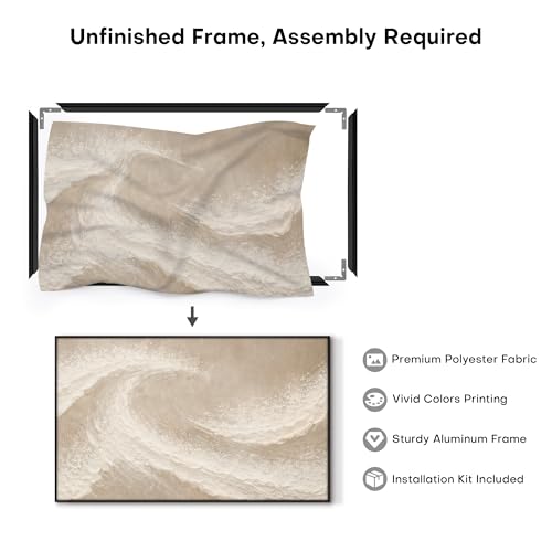 36"x60" Extra Large Framed Wall Art Soft Sand Wave Abstract Neutral Illustration for Home Living Room Bedroom Decor