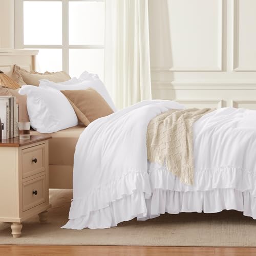 White Ruffle Comforter Set Queen Size