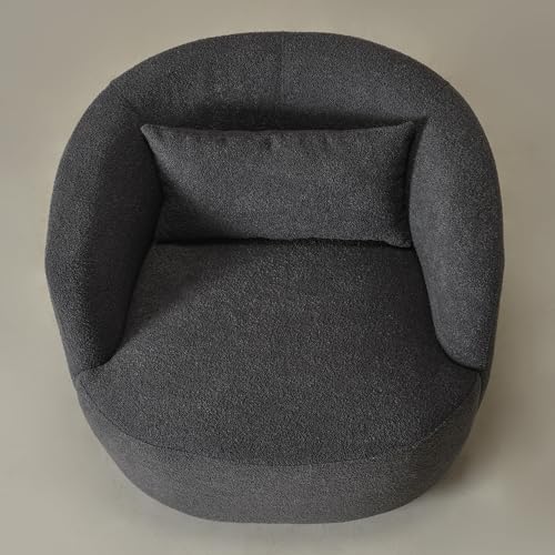 34" W Boucle Swivel Barrel Chair with Toss Pillow