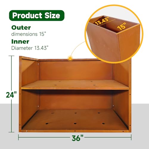 Corten Steel Planter Box 36" L x 15" W x 24" H Rusted Metal Outdoor Planter