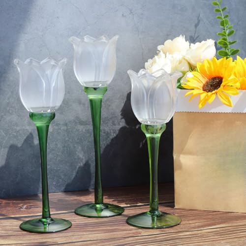 Frosted White Flower Candle Holder Set of 3 (3 Count)