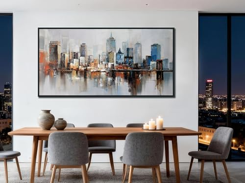 Brooklyn Bridge Wall Art Modern New York Abstract Canvas Cityscape Painting Colorful NYC Skyline Textured Picture for Living Room Bedroom Home Office Wall Decor